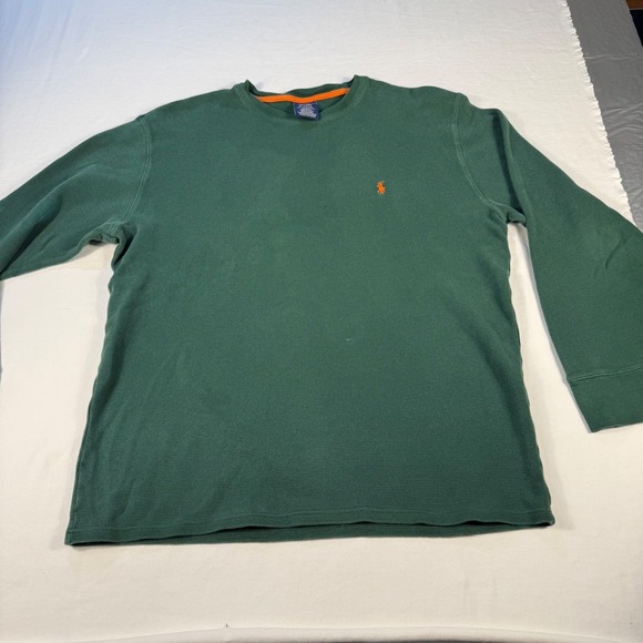Polo Ralph Lauren thermal warm Mens 2XL Green Waffle Knit Long Sleeve Top - Picture 9 of 11